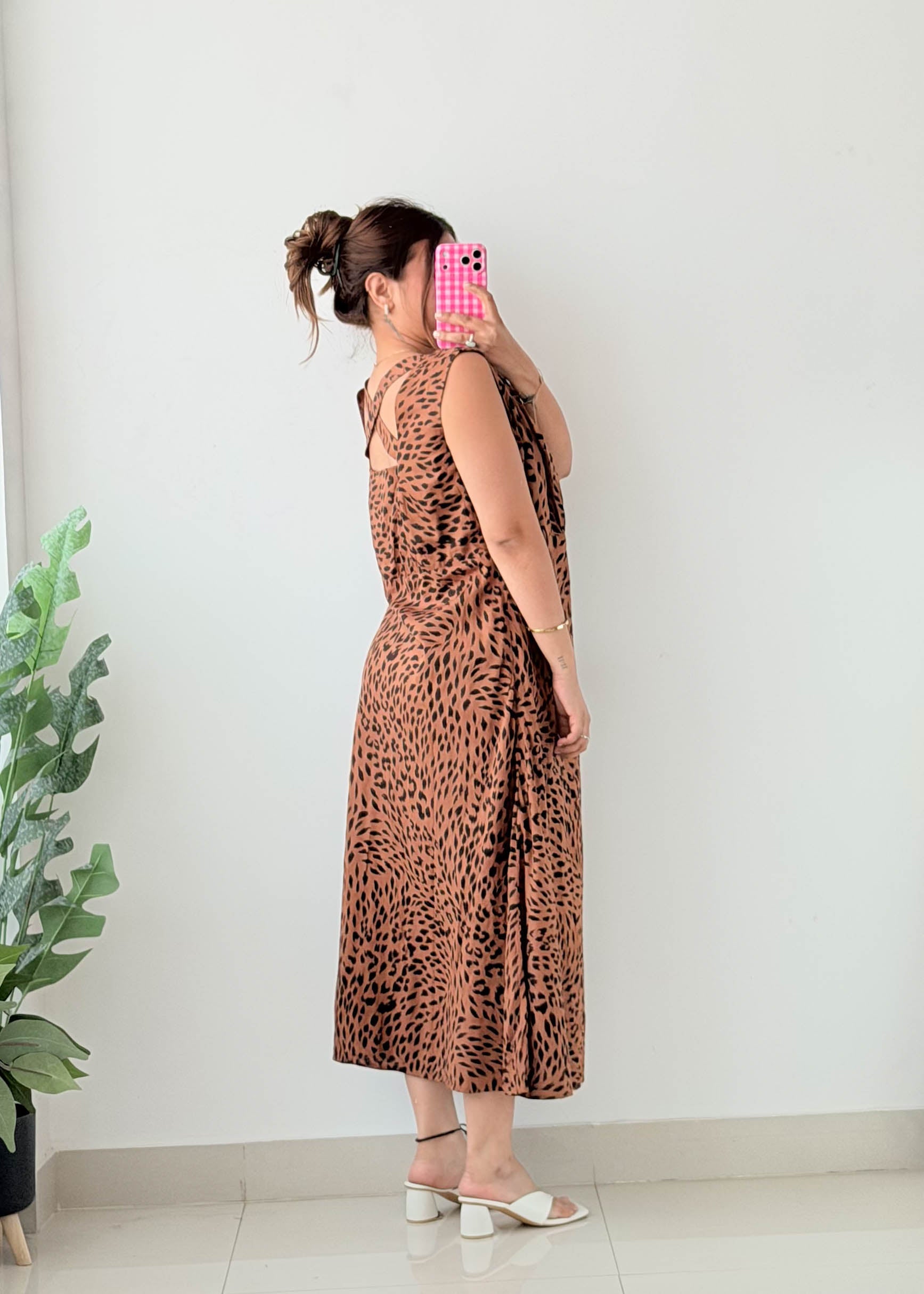 Size XL Brown Animal Print Midi Dress