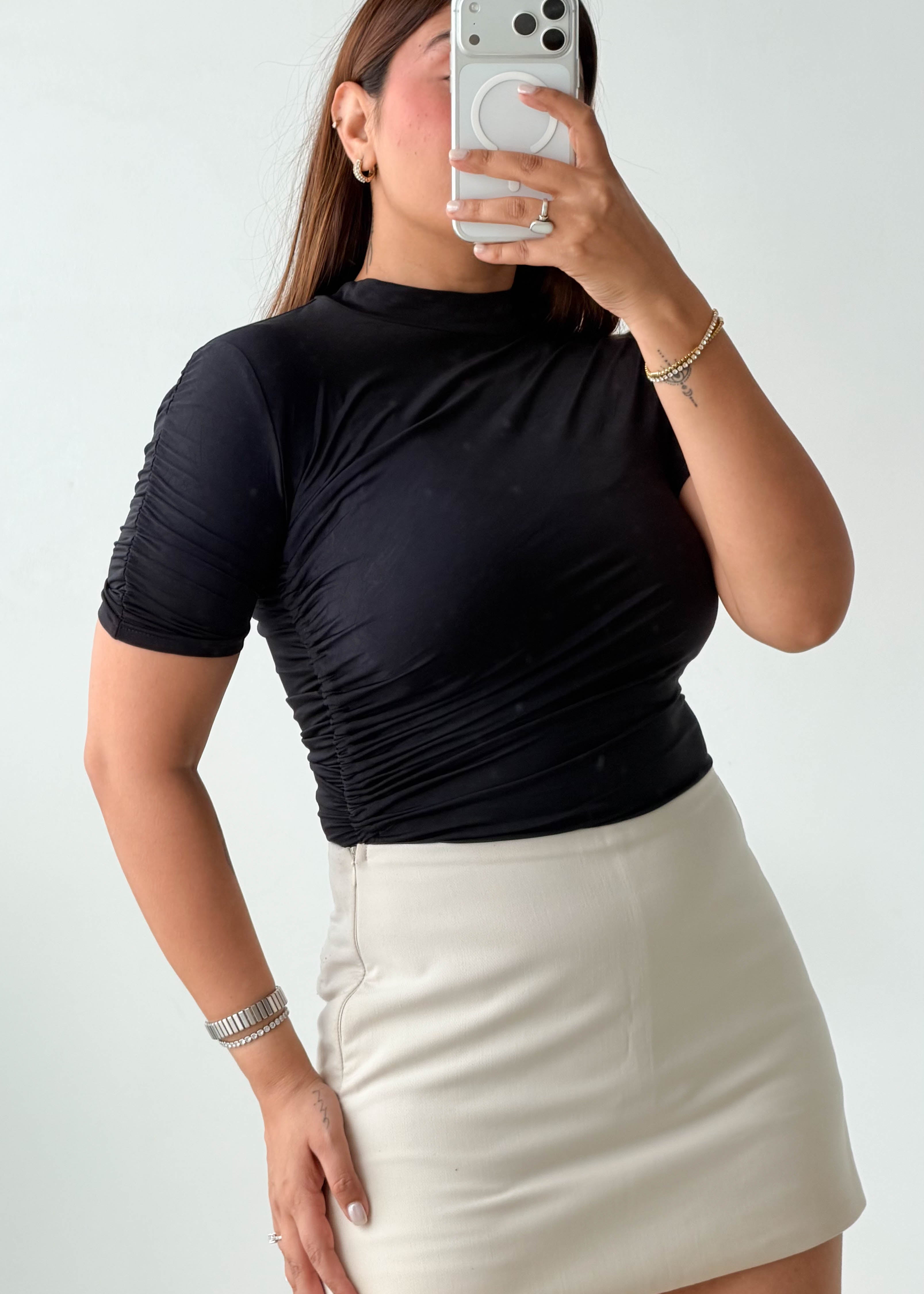 Size XS-S Black Ruched Side Bodysuit
