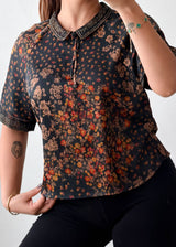 Size XS-S Black Brown Floral Peplum Top