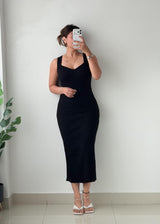 Size XS-M Black Ribbed Bodycon Midi Dress