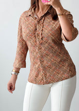Size M-L Beige Brown Textured Shirt Top