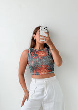 Size S-M Multicolor Printed Sleeveless Crop Top