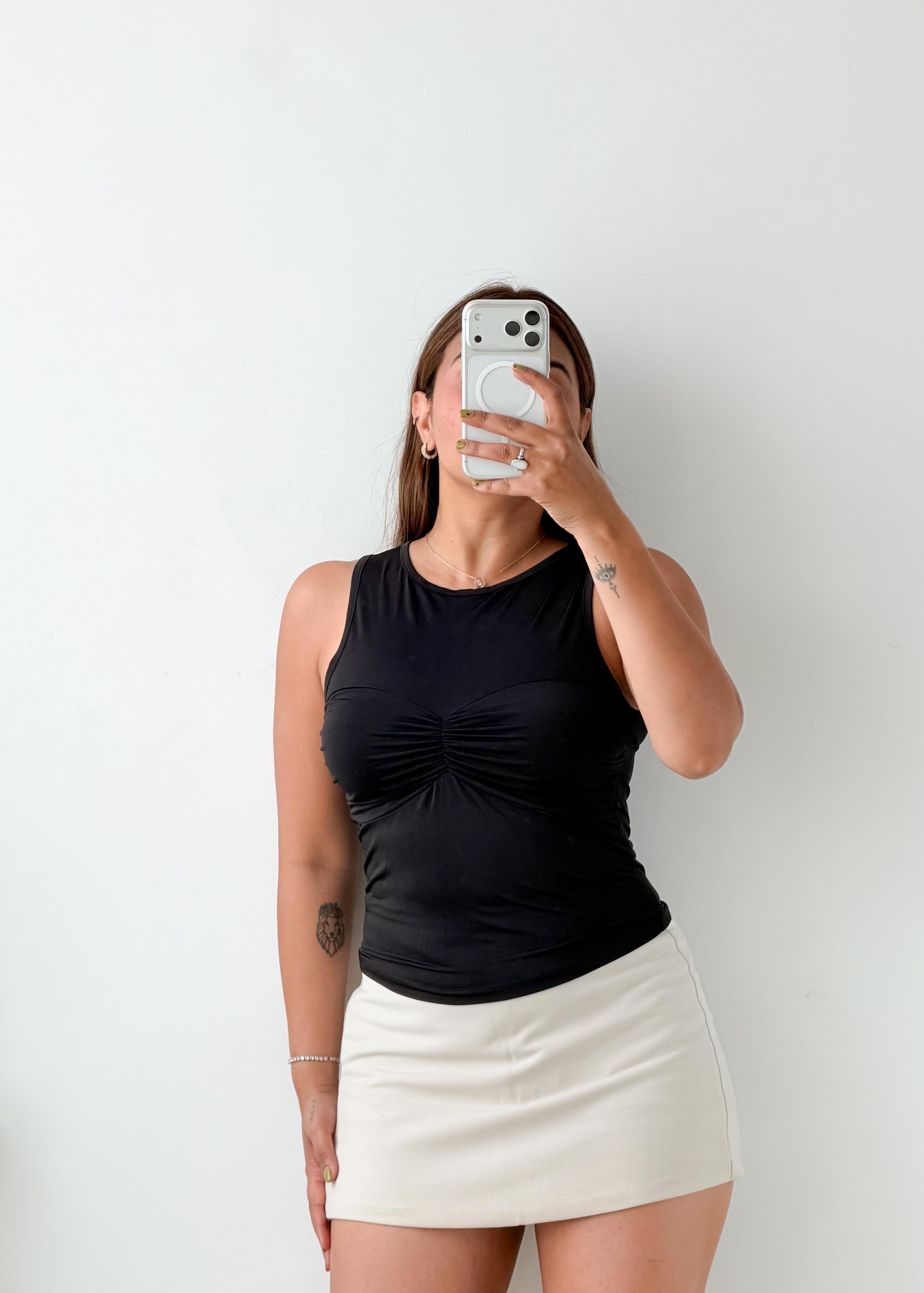 Size S-M Black Ruched Bodysuit