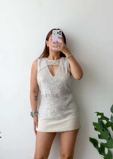 Size M-L, Silver Sequin Cut-Out Top