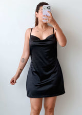 Size L-XL Black Satin Mini Dress