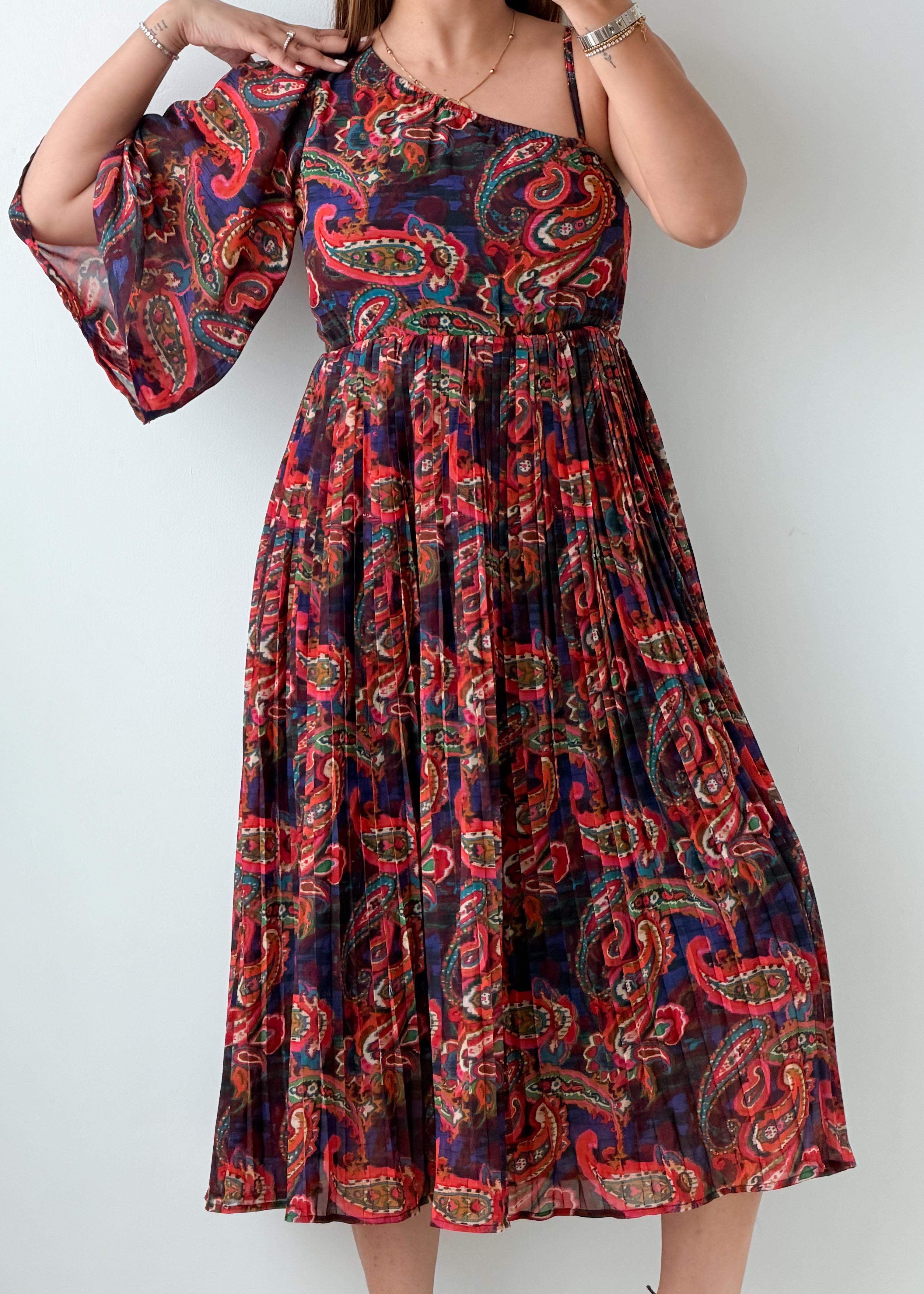 Size S-M Multicolor Paisley Print Midi Dress