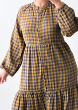 Size S-M Brown Check Tiered Midi Dress