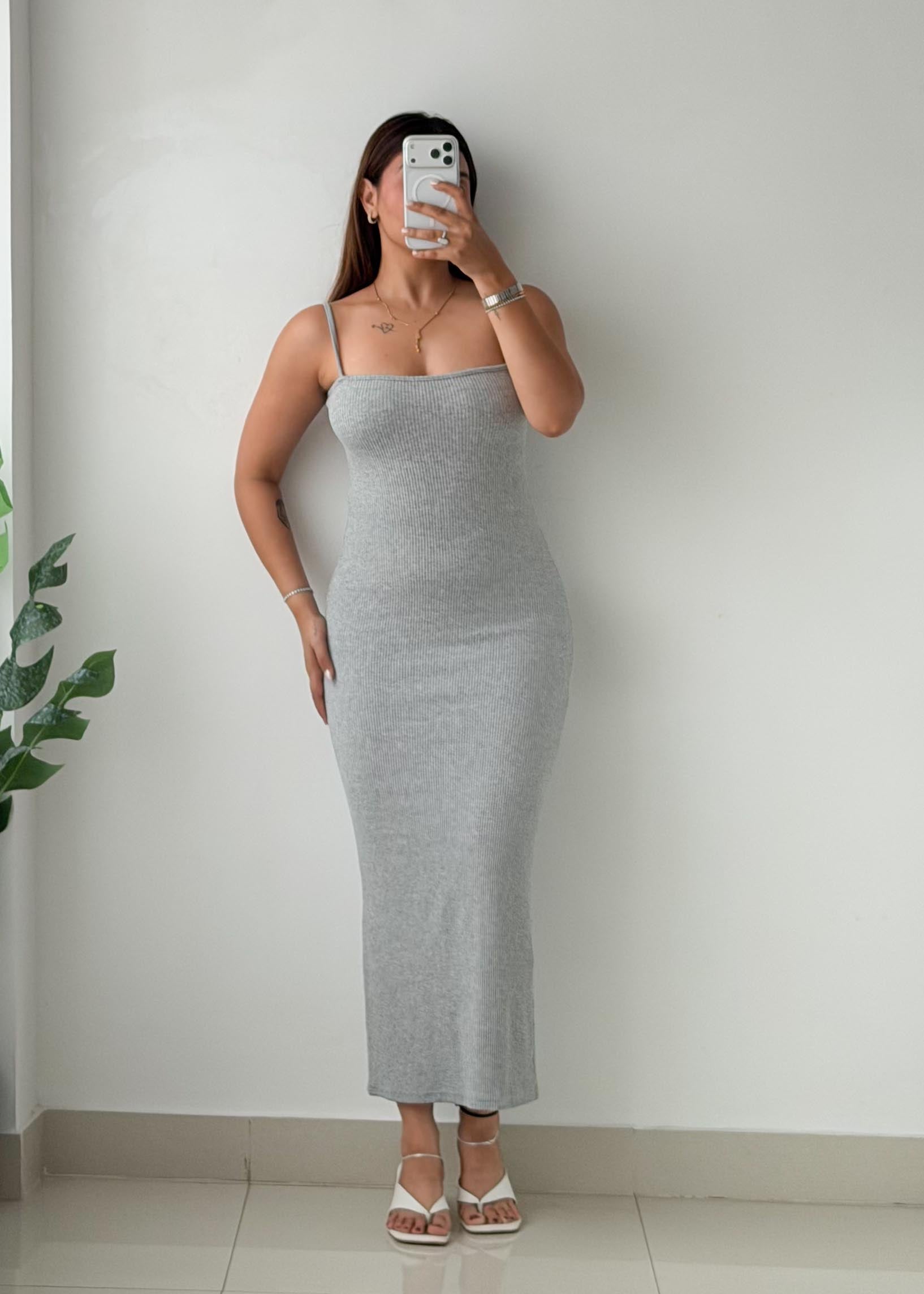 Size XS-S Grey Ribbed Knit Midi Dress