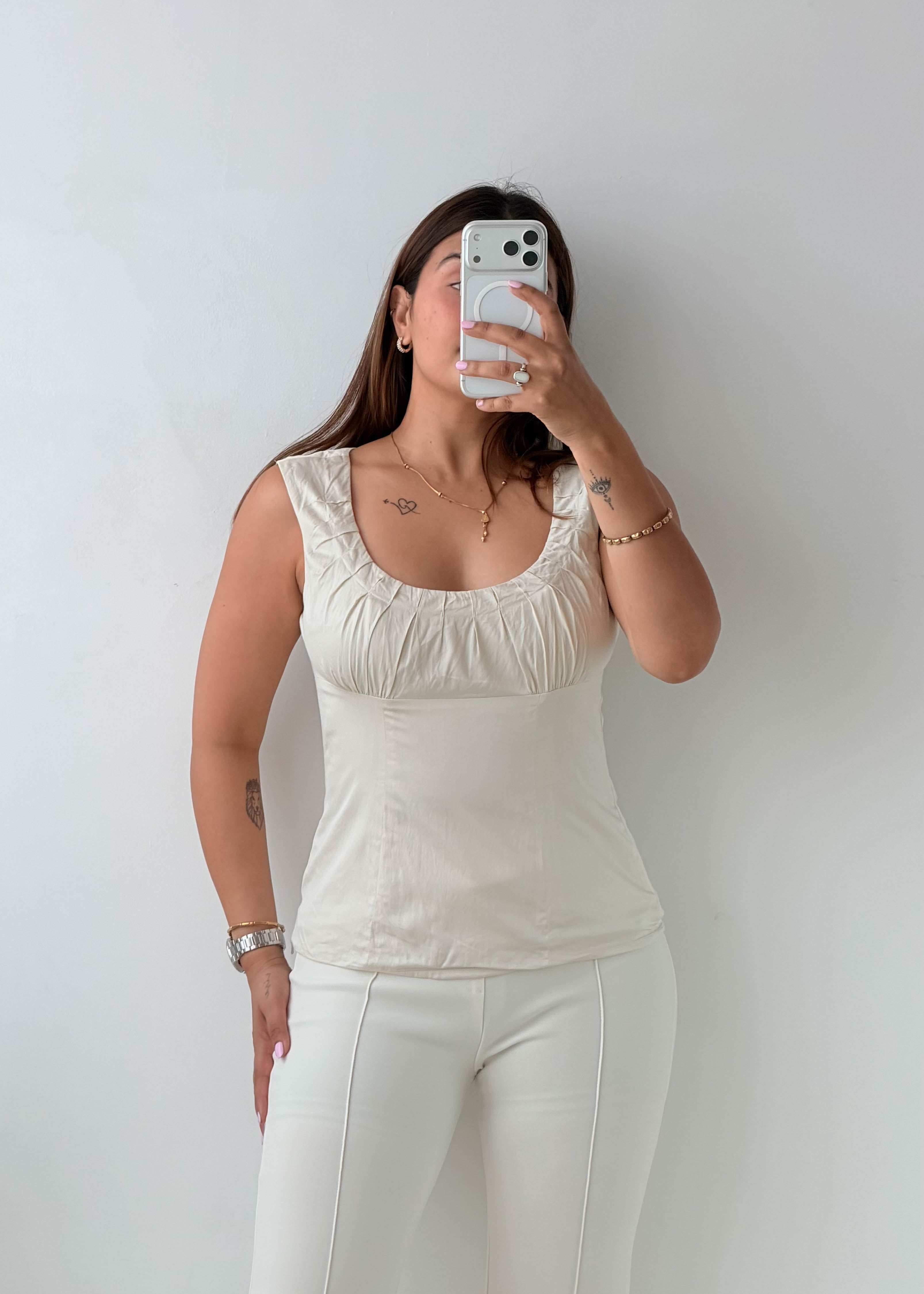 Size S White Ruched Tank Top