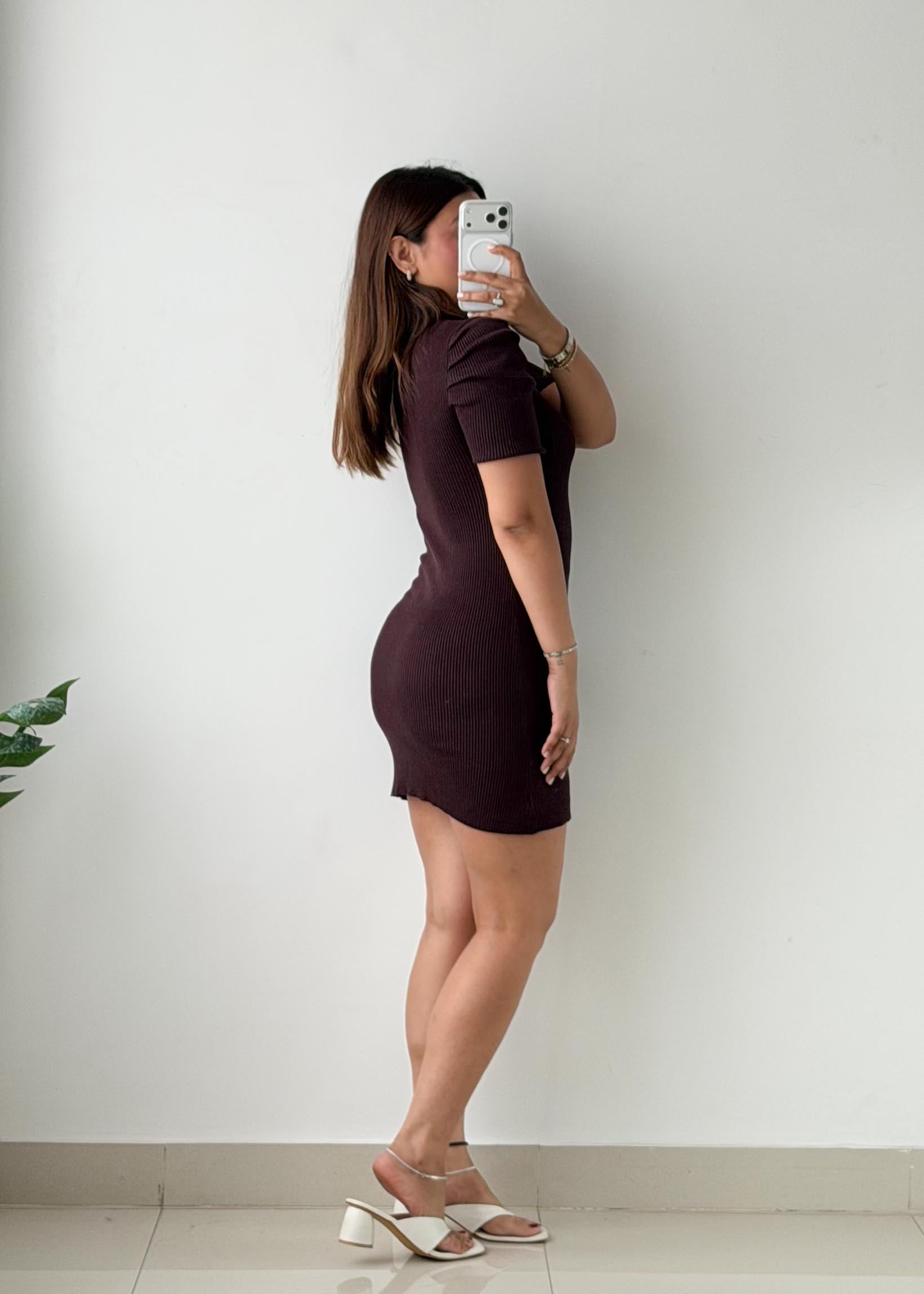 Size S-M Chocolate Brown Ribbed Knit Mini Dress