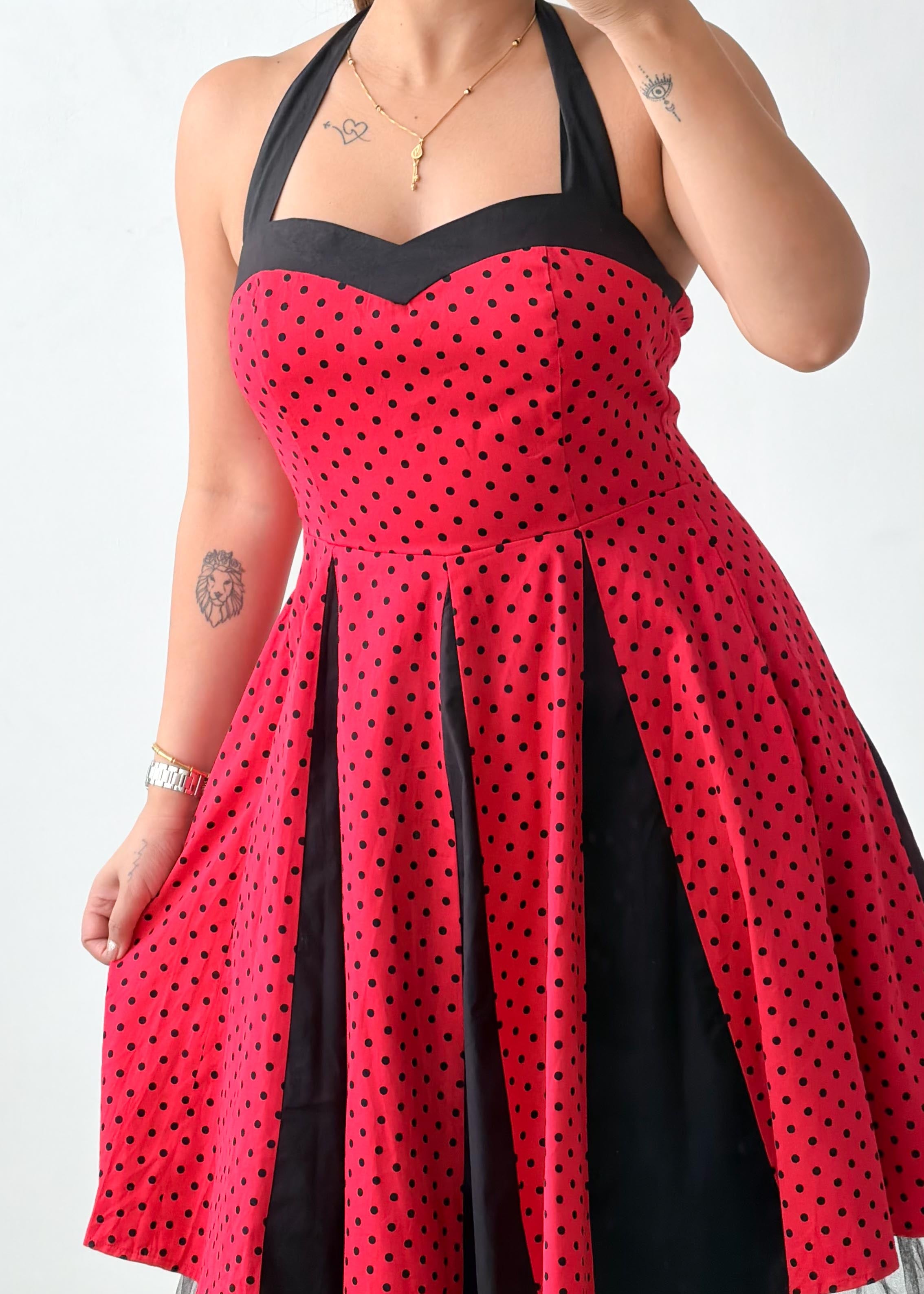 Size S-M Red & Black Polka Dot Fit & Flare Midi Dress