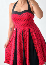 Size S-M Red & Black Polka Dot Fit & Flare Midi Dress