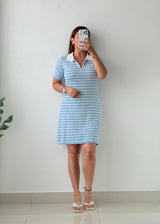 Size M-L Blue Stripe Polo Knit Mini Dress
