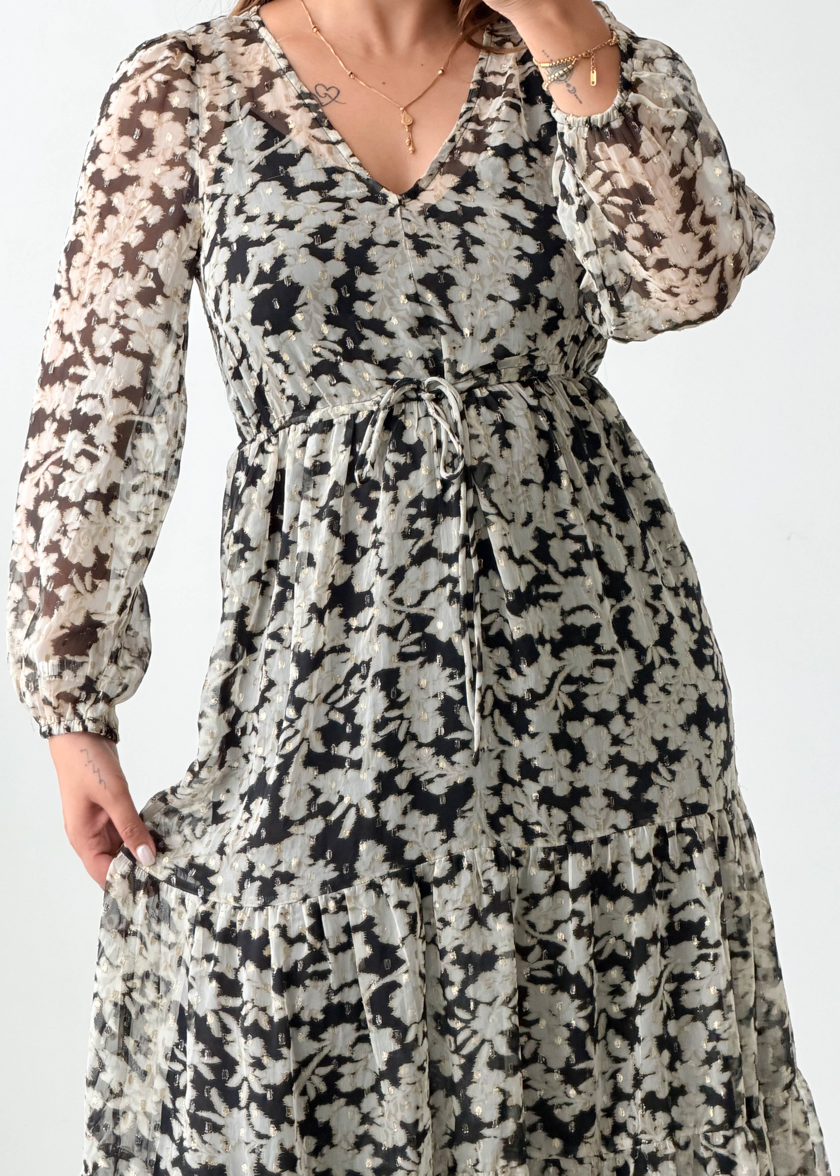 Size XS to L Black Floral Printed Maxi Dress
