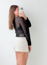 Size S-M Black Sheer Button Top
