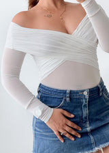 Size XS-S White Off-Shoulder Mesh Bodysuit