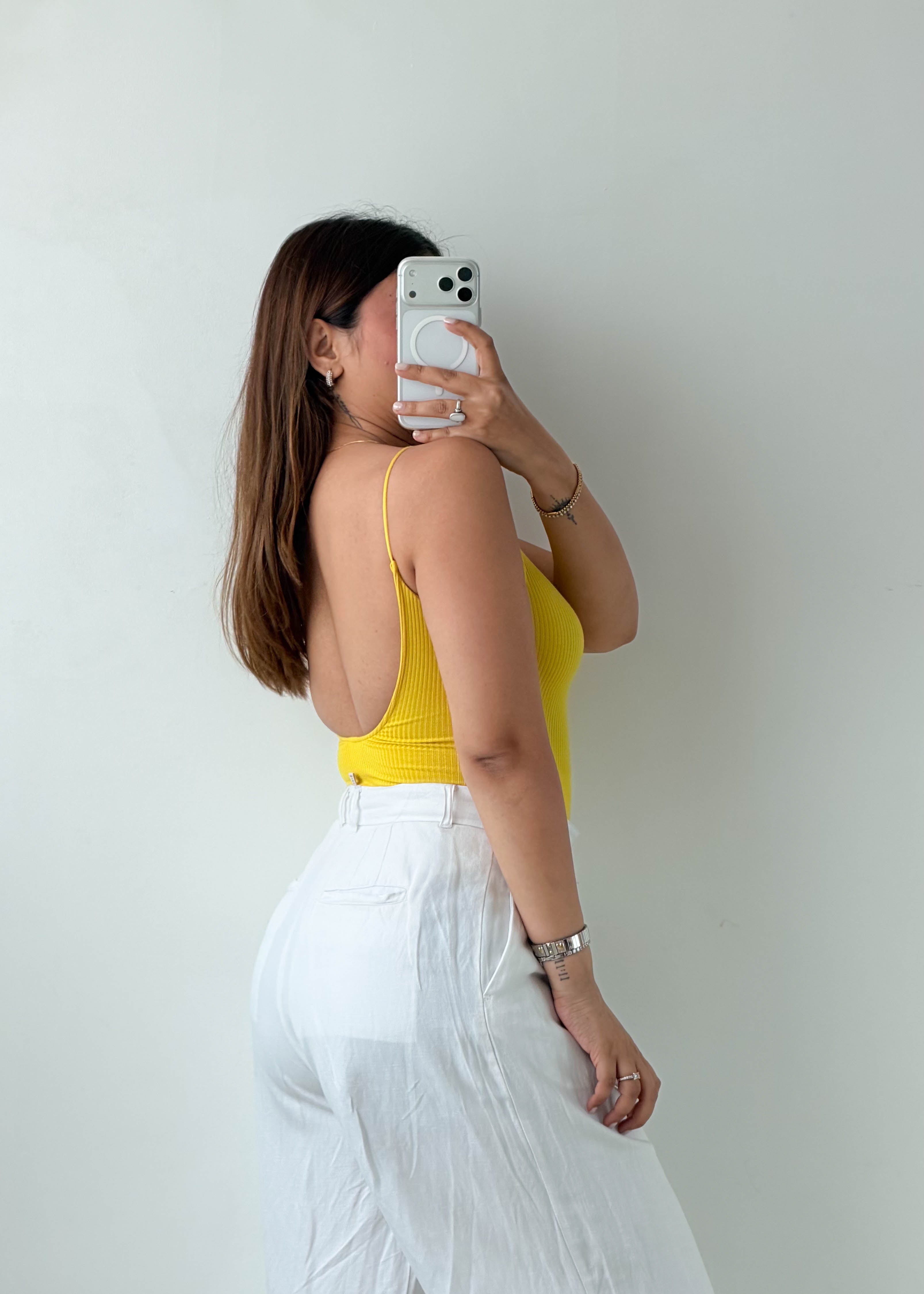 Size XS Yellow Ribbed Tank Bodysuit