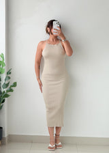 Size XS-S Beige Ribbed Midi Dress