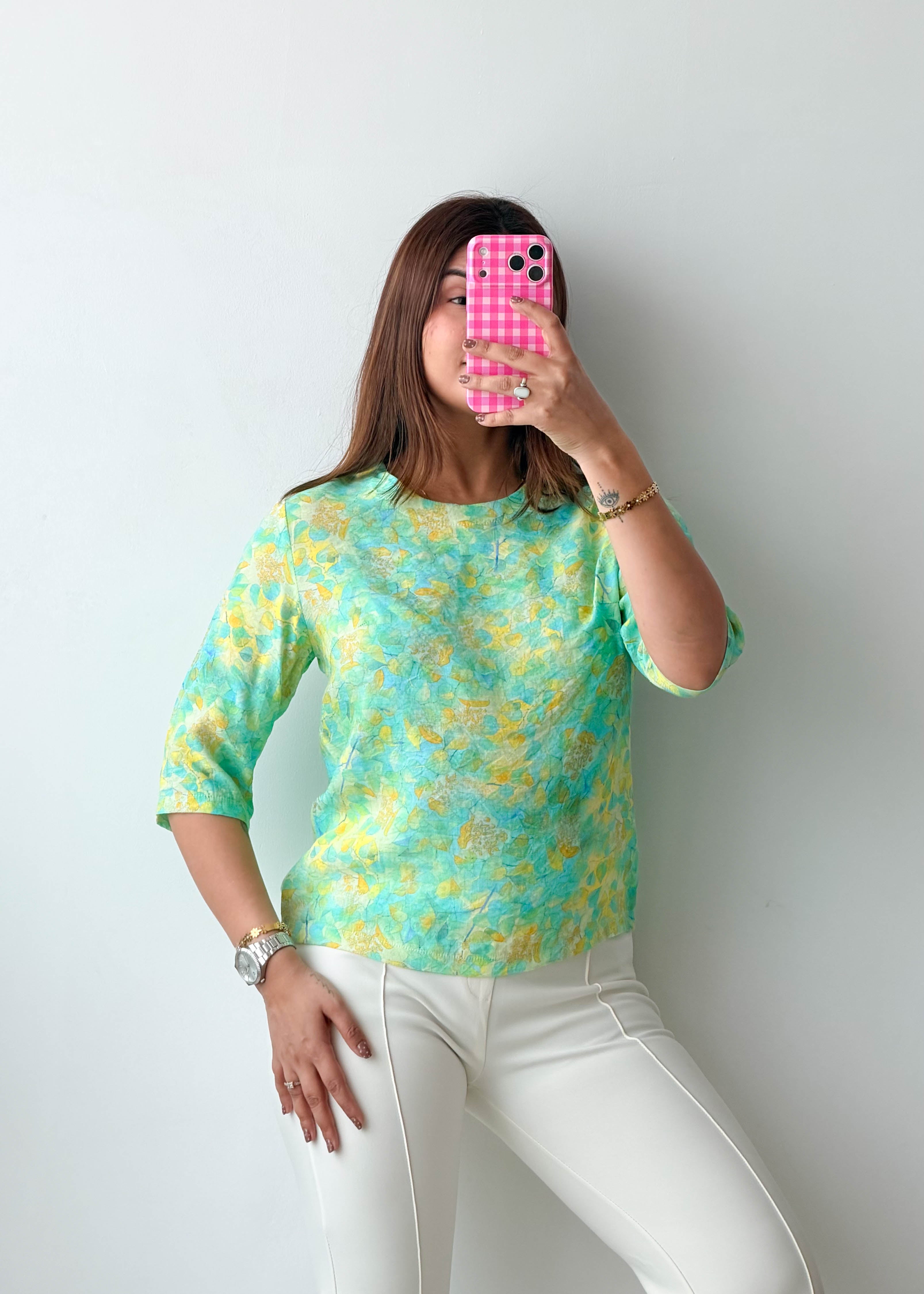 Size XS-S Mint Green Yellow Floral Top