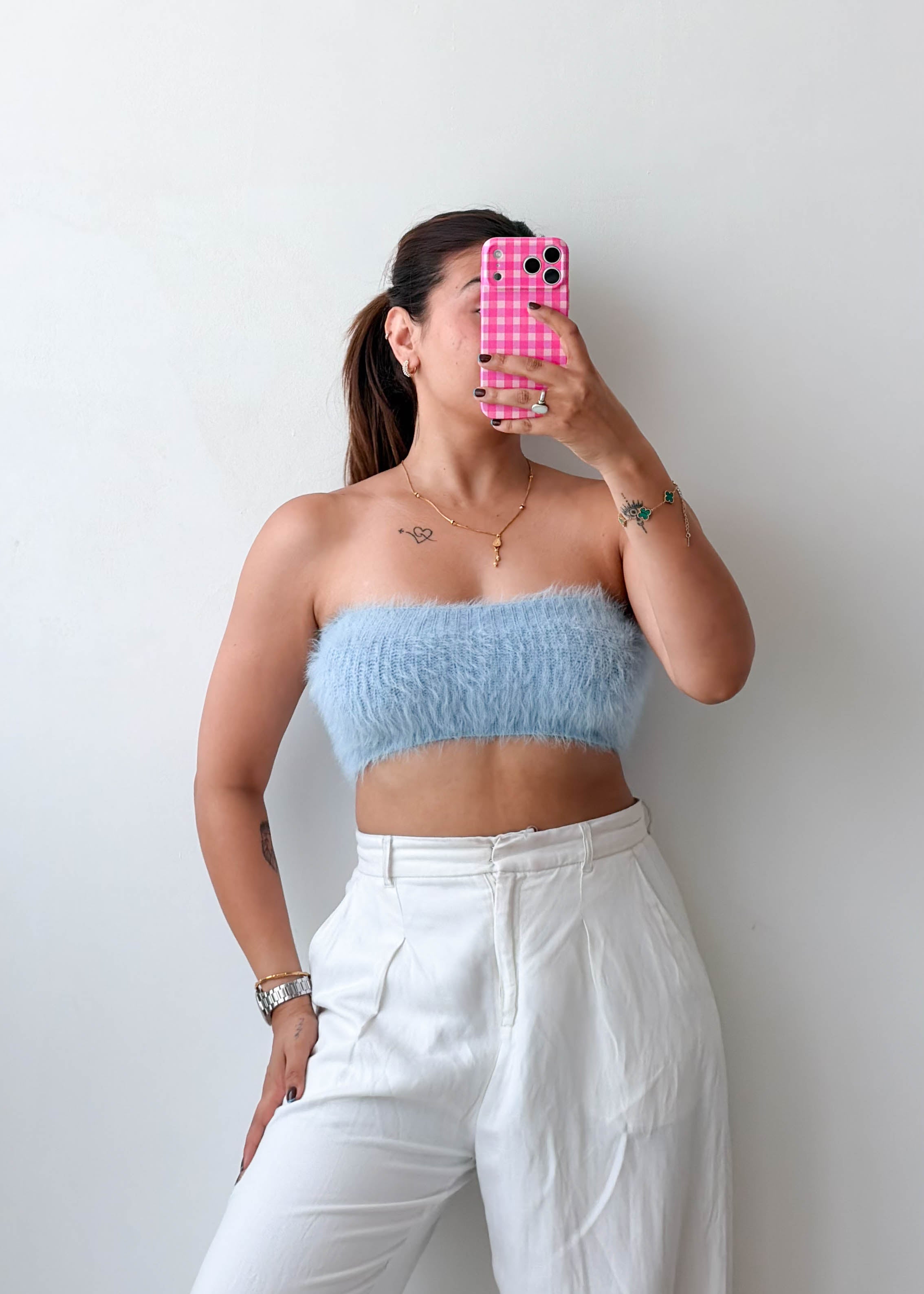 Size XS-S Powder Blue Fuzzy Tube Top