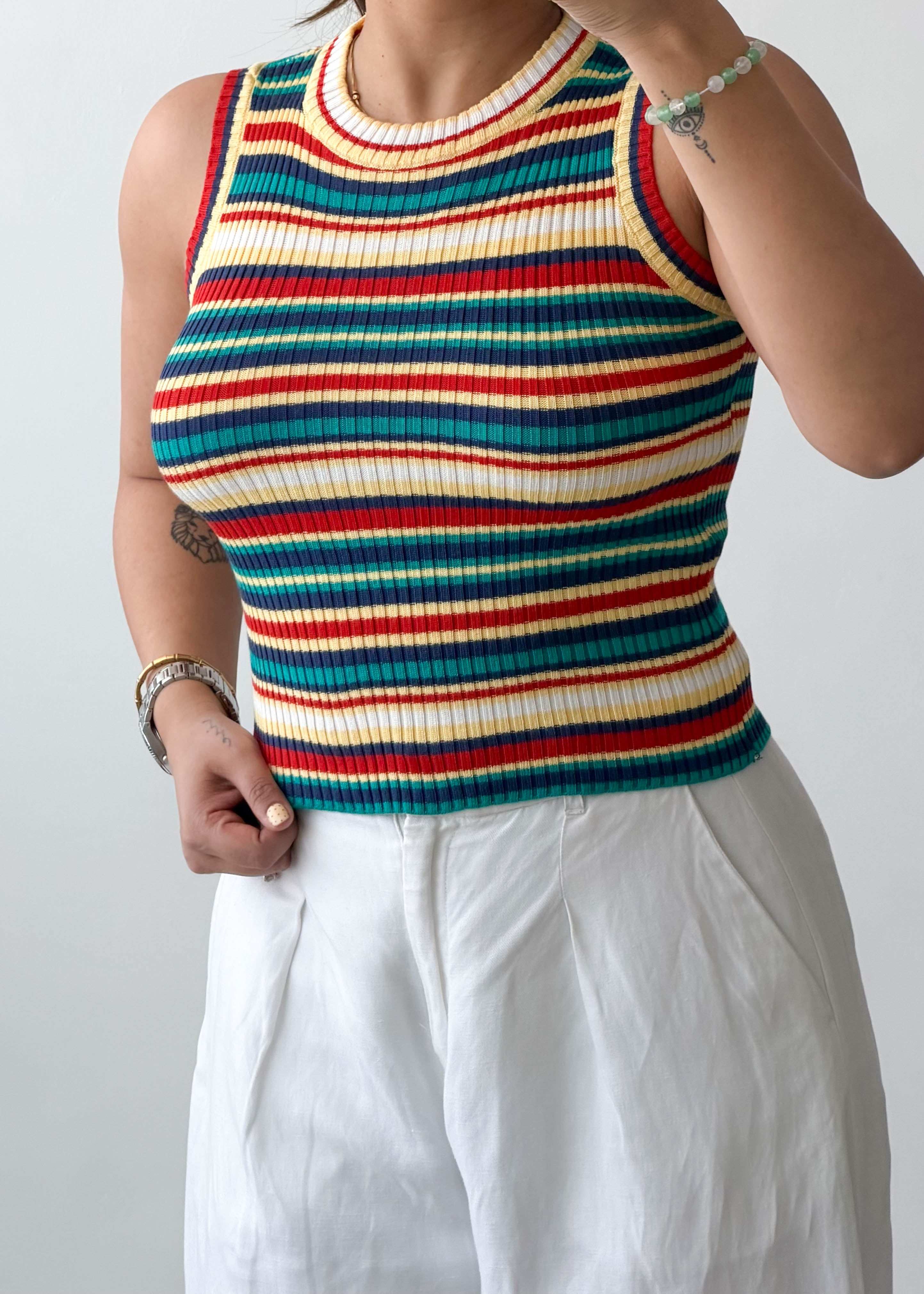 Size XS-S Multicolor Striped Knit Tank Top