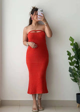 Size S-M, Red Crochet Midi Dress