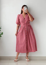 Size S-M Red Gingham Check Midi Dress