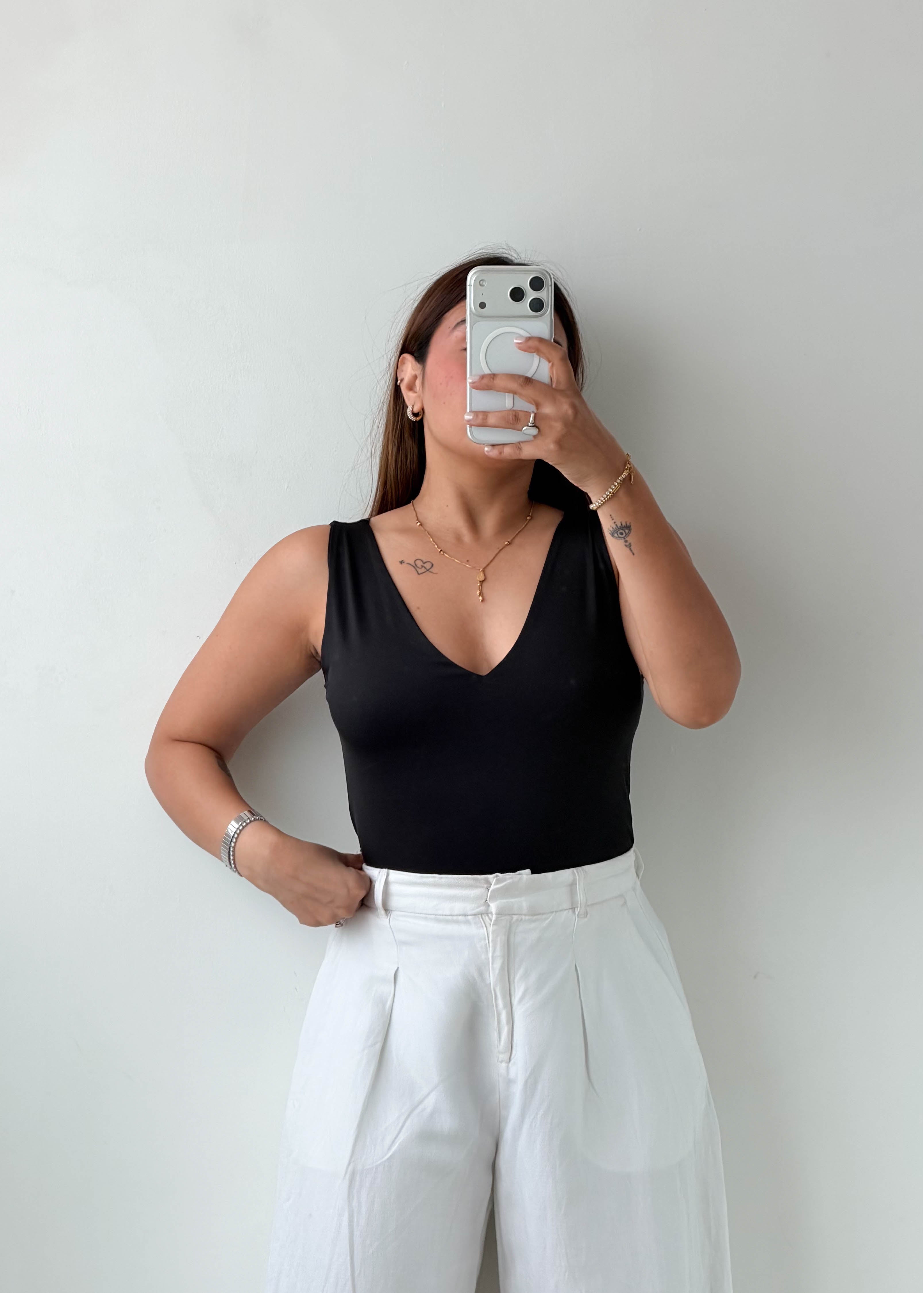 Size S-M Black V-Neck Bodysuit