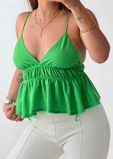 Size XS-S Green Smocked Peplum Cami Top