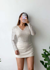 Size M-L, Silver Sequin Full Sleeve Top