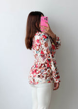 Size XS-S White Red Floral Shirt Top