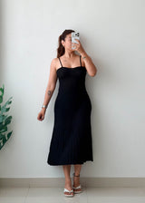 Size XS-S Black Ribbed Strap Midi Dress