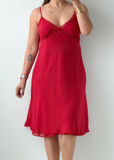 Size L Red Lace Trim Slip Midi Dress