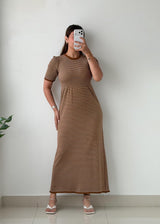 Size XS-S Brown Striped Bodycon Midi Dress