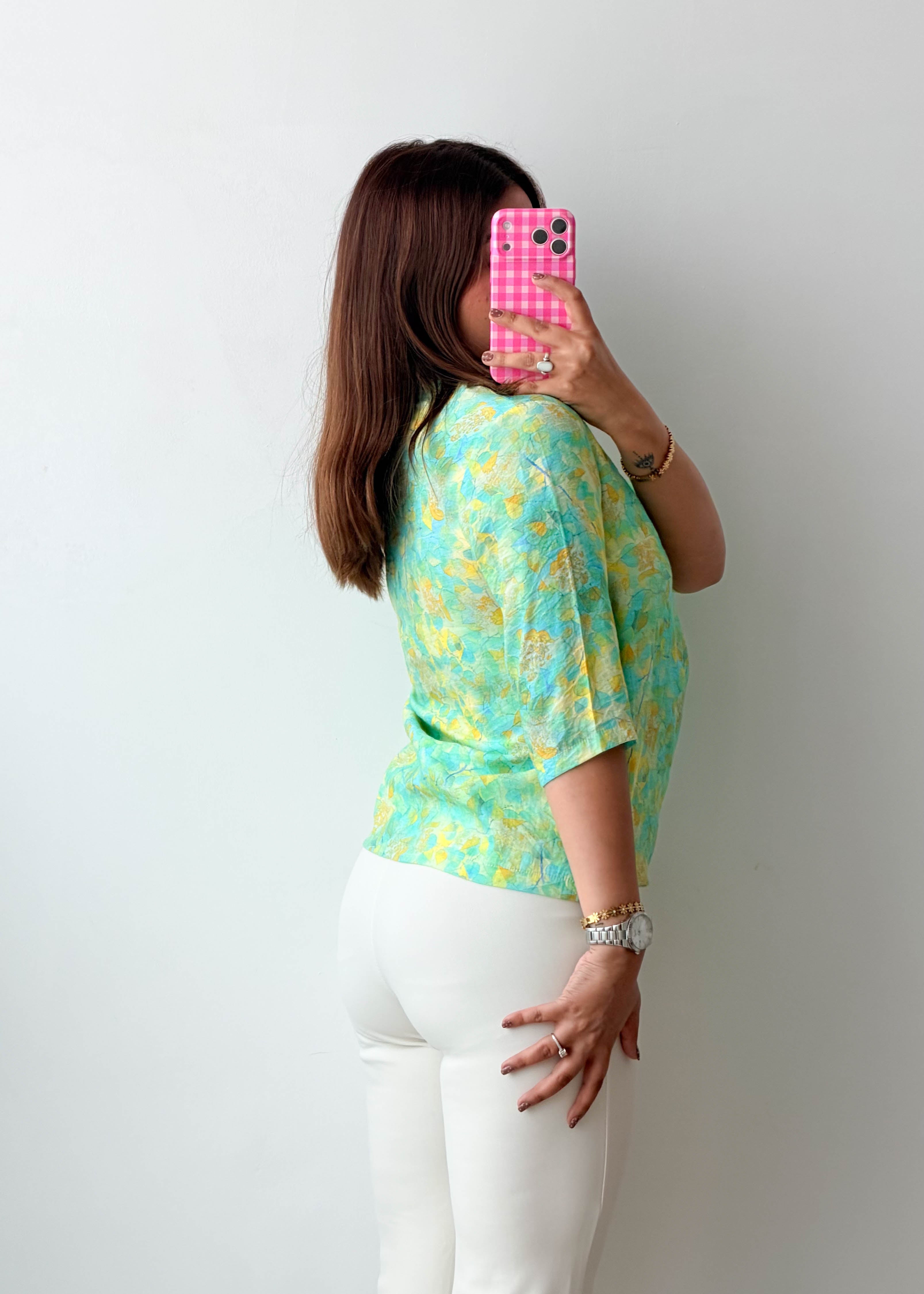 Size XS-S Mint Green Yellow Floral Top