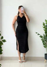 Size S-M, Black Halter Neck Midi Dress - Closet by Payal