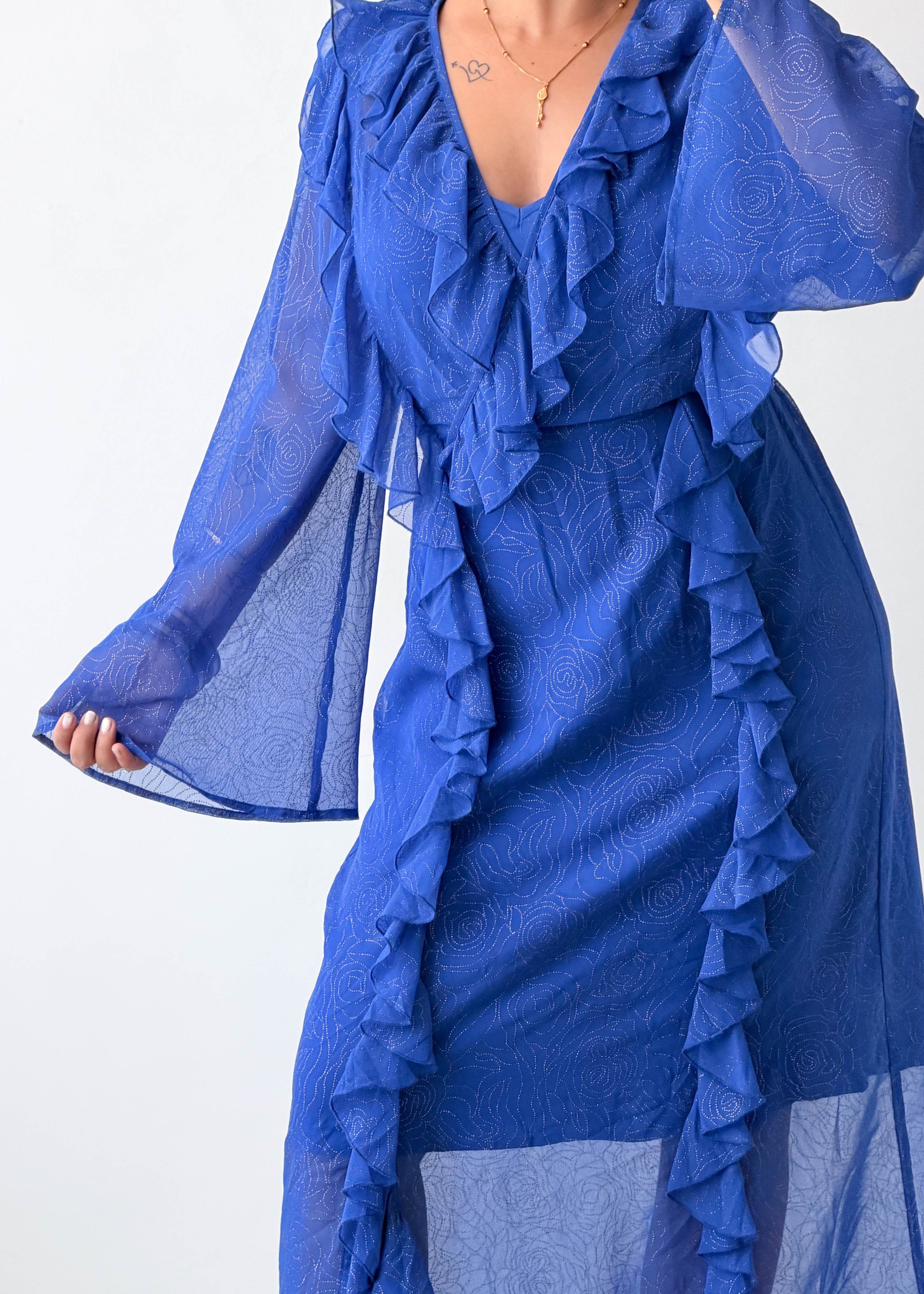 Size S-M Royal Blue Ruffle Maxi Dress