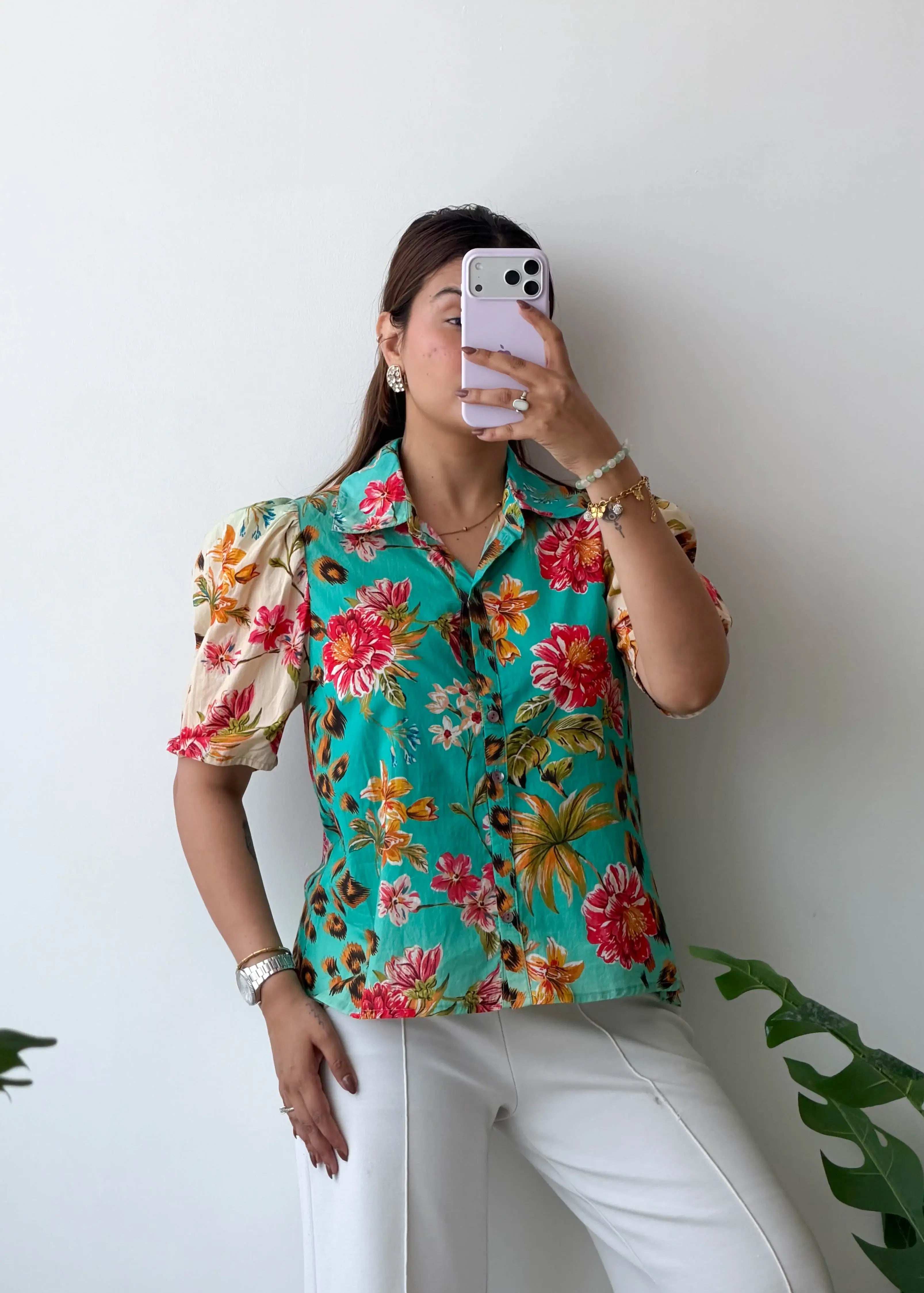 Size M, Tropical Print Shirt Top