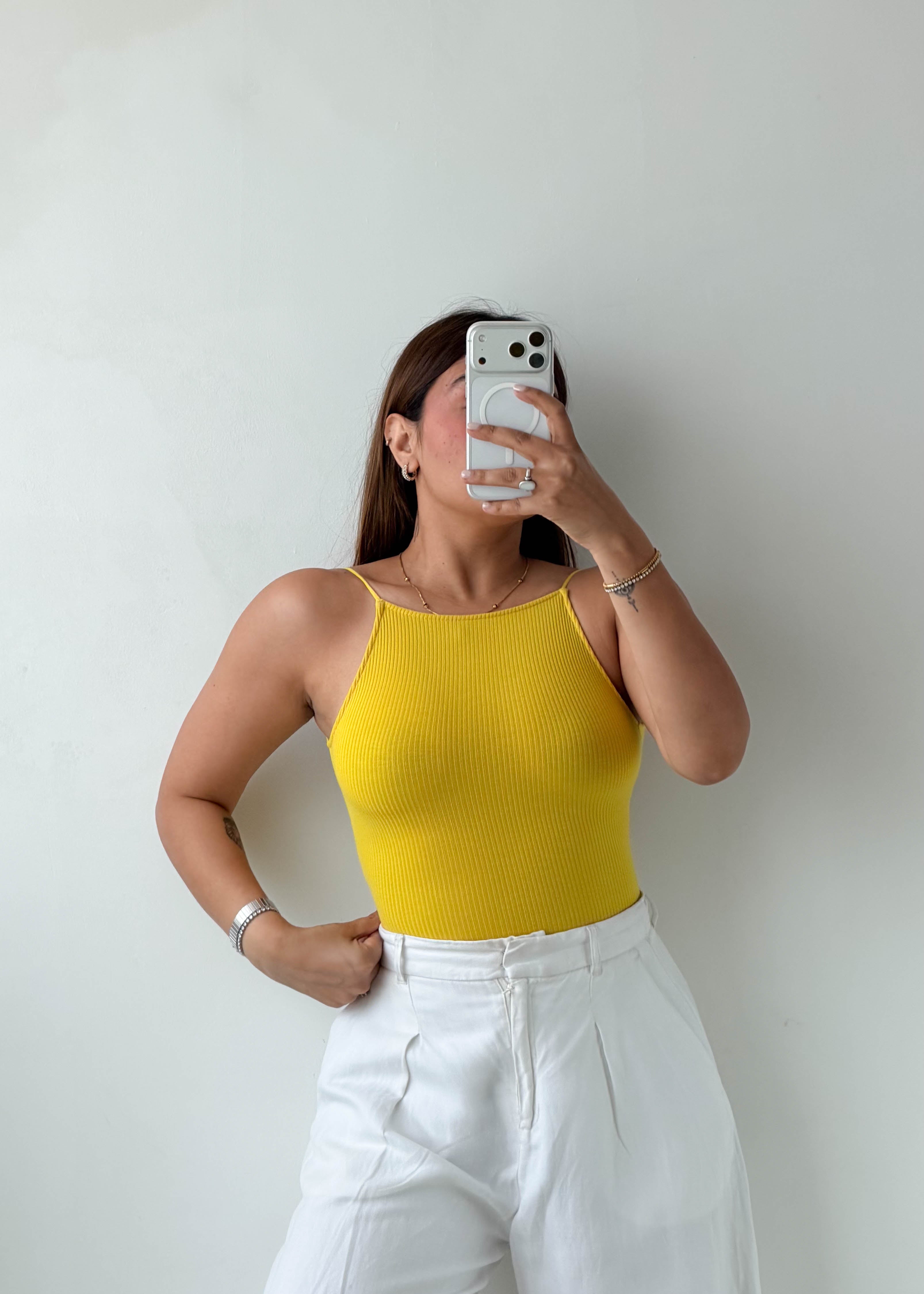 Size XS Yellow Ribbed Tank Bodysuit
