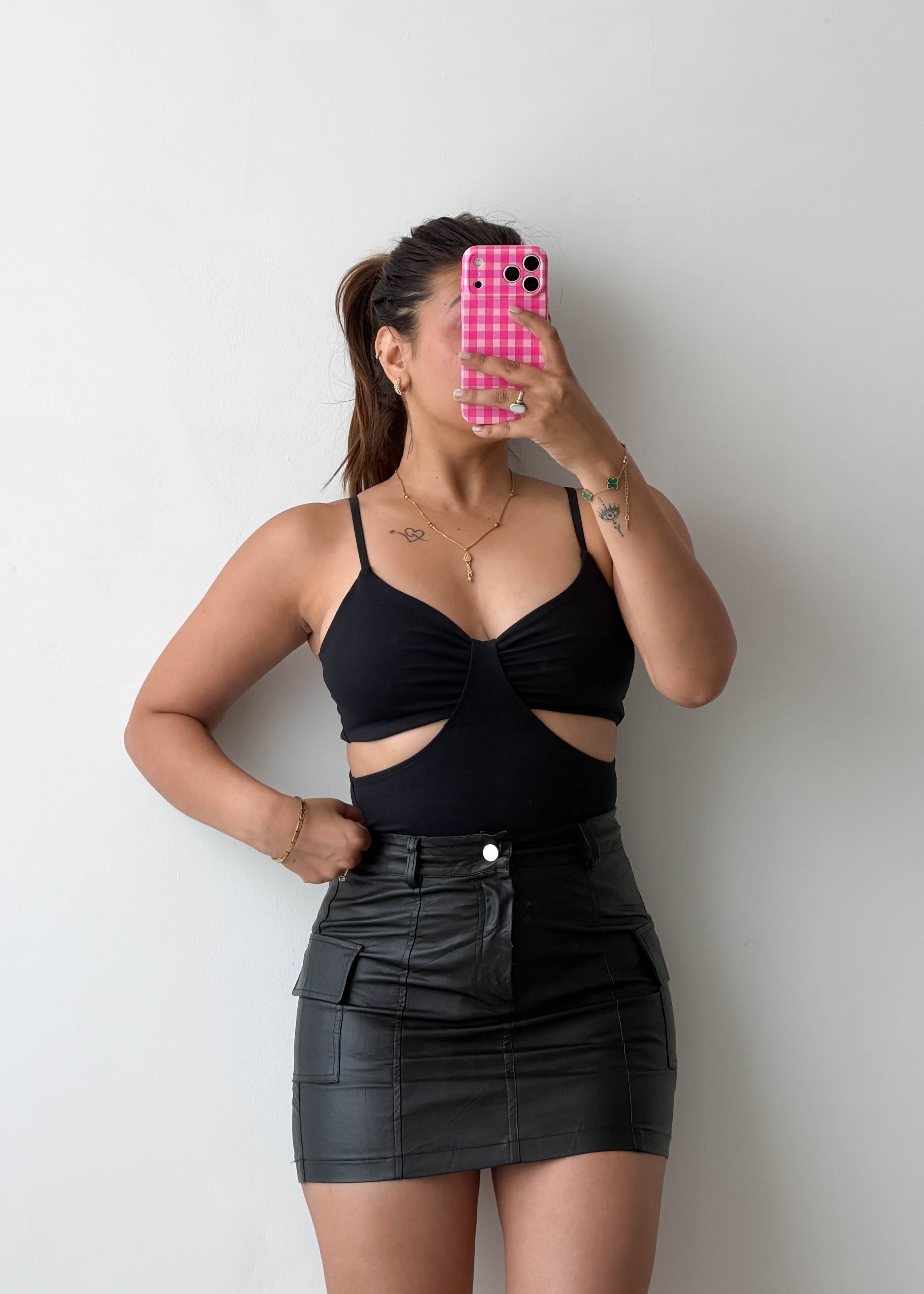 Size S Black Cut-Out Twist Bodysuit