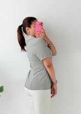 Size S-M Sage Green Pinstripe Collared Top