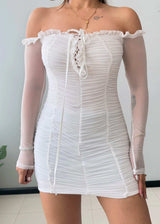 Size XS-S, White Off-Shoulder Ruched Mini Dress - Closet by Payal