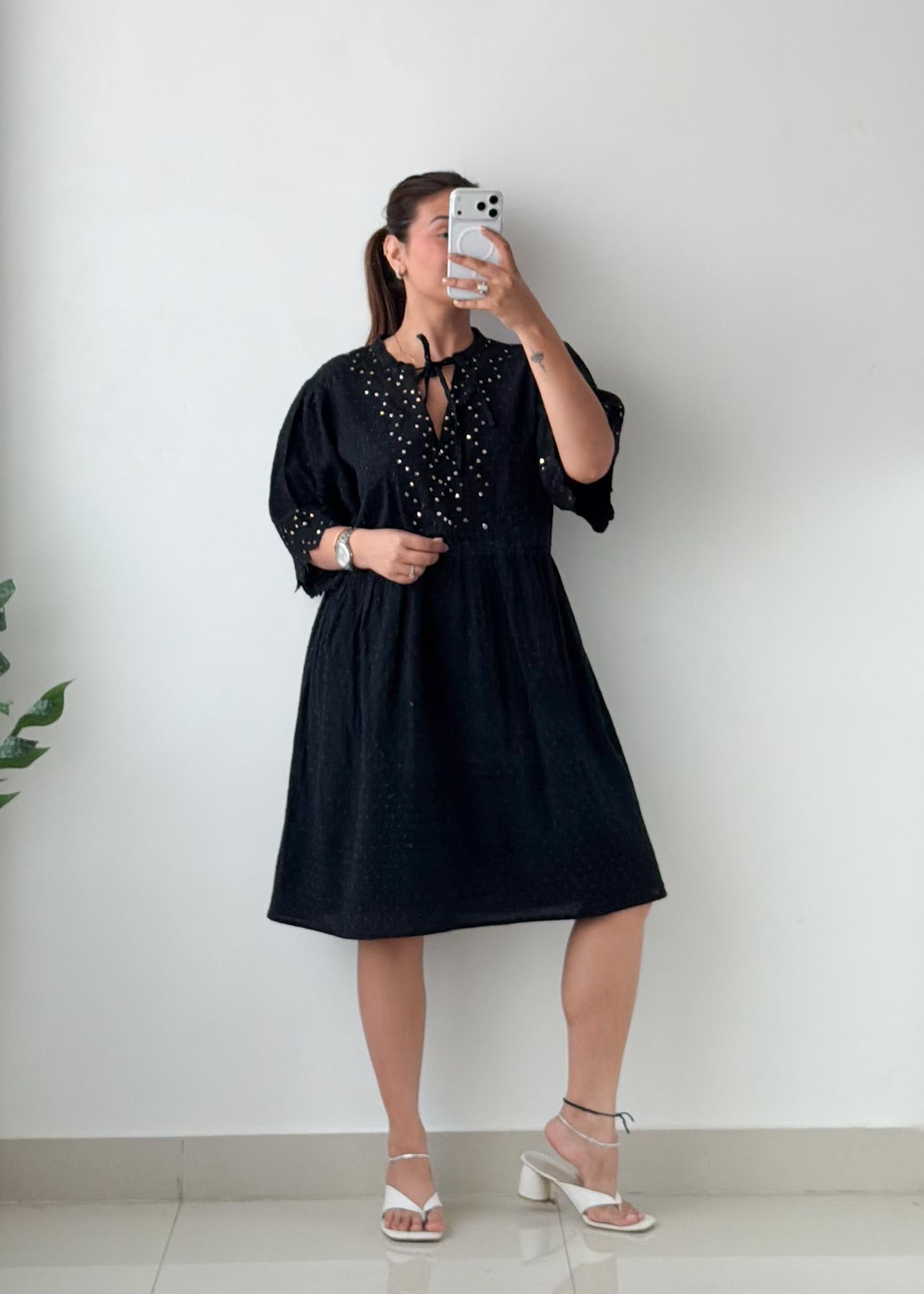 Size 2XL-3XL Black Embellished Mini Dress