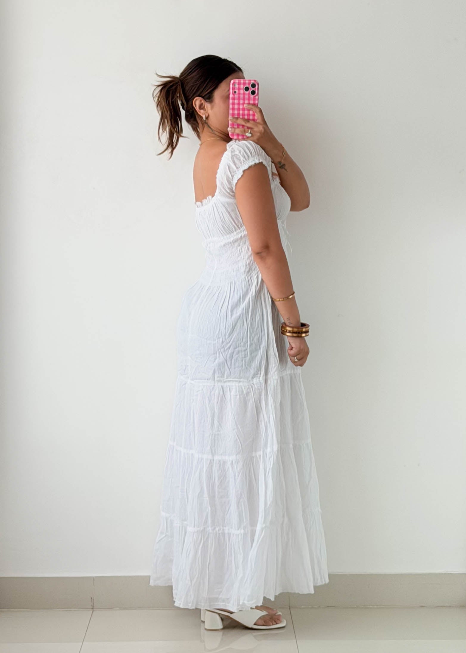 Size S & M White Smocked Maxi Dress