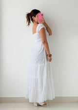 Size S & M White Smocked Maxi Dress
