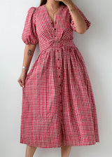 Size S-M Red Gingham Check Midi Dress