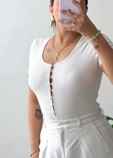 Size S-M, White Button Detail Bodysuit