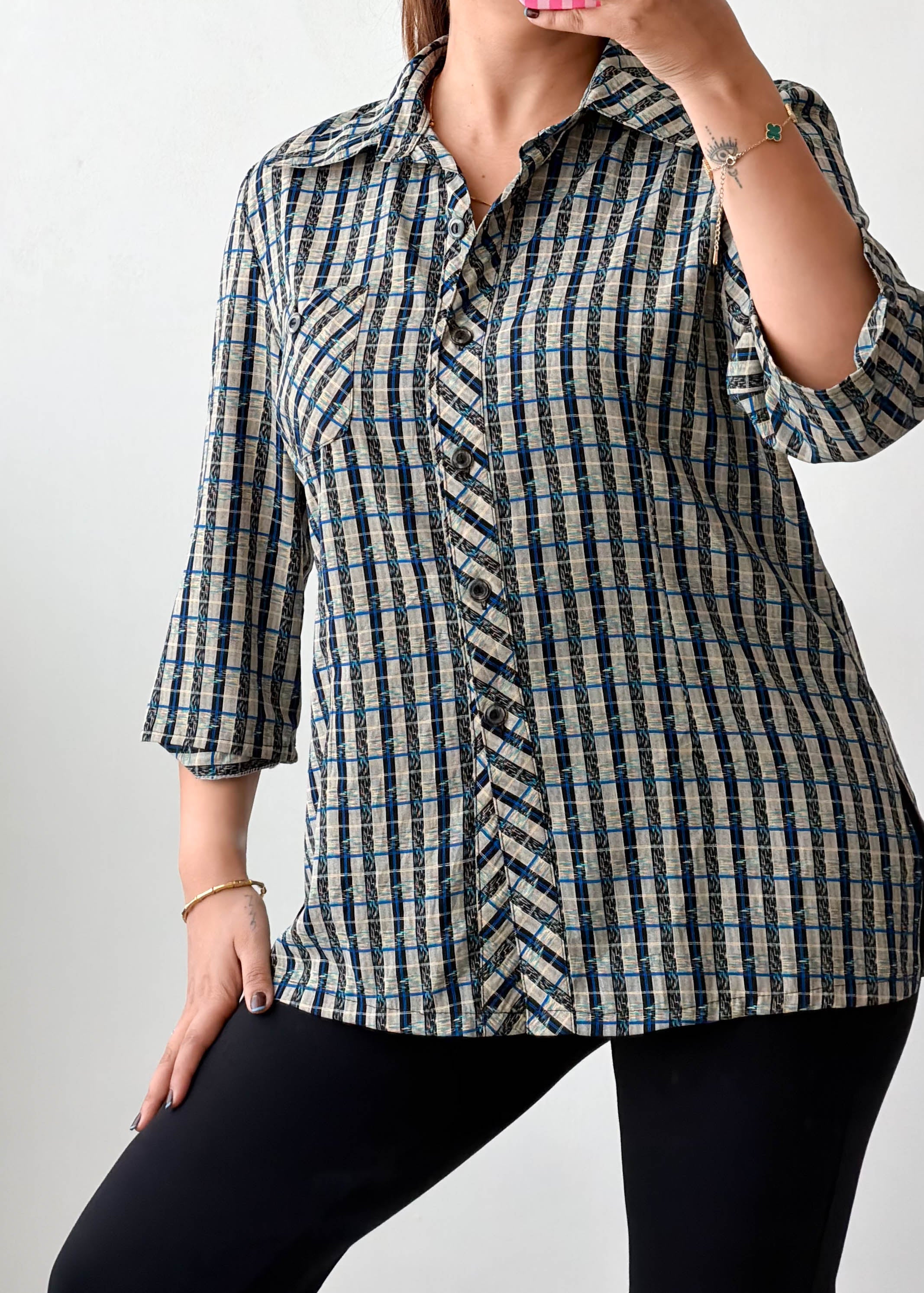 Size S-M Blue Checkered Shirt Top