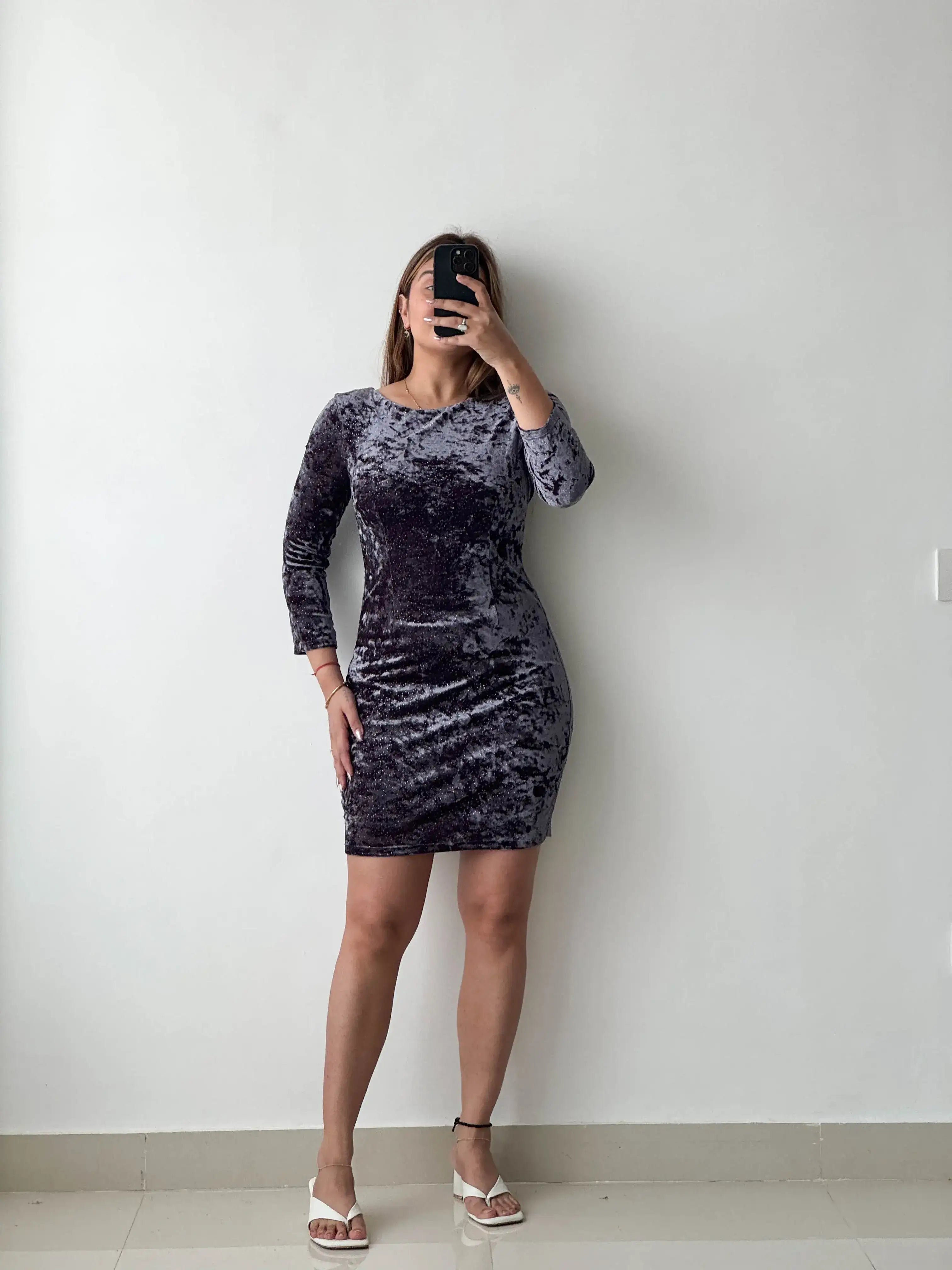 Size XS-S, Grey Velvet Bodycon Mini Dress