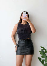 Size S-M, Black Shimmer Crop Top
